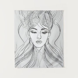 Tapiz Impresión de arte de línea de retrato femenino min