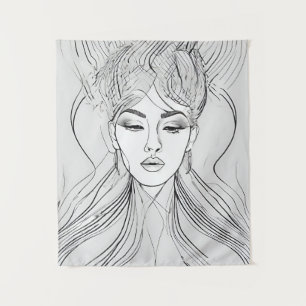 Tapiz Impresión de arte de línea de retrato femenino min