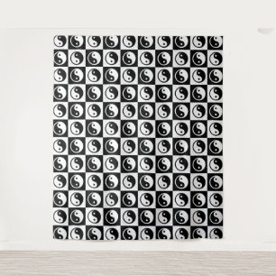 Tapiz Impresión de bloques en Zen Yin-yang en blanco neg