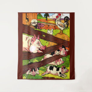 Tapiz Impresión de cerdos y pollos de 1905