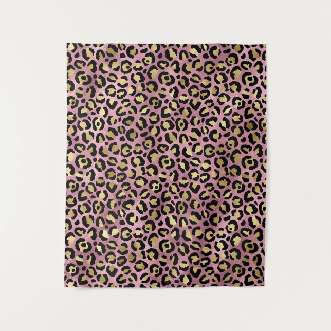 Tapiz Impresión de leopardo rosa y dorado (Anverso)