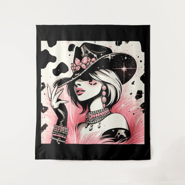 Tapiz Impresión de Piel de vaca Rústico Glam Cowgirl Pin (Anverso)