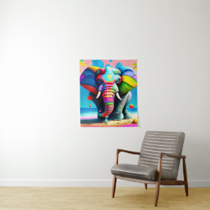 Tapiz Impresión divertida y lúdica del Elefante Arcoiris