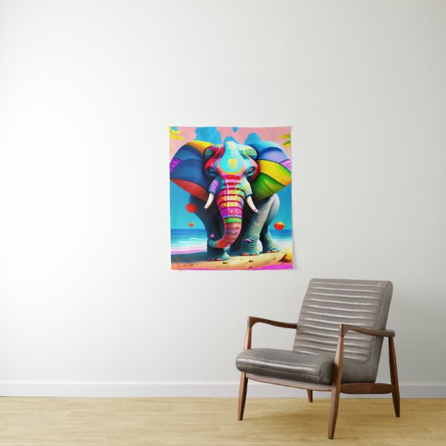 Tapiz Impresión divertida y lúdica del Elefante Arcoiris (In situ)