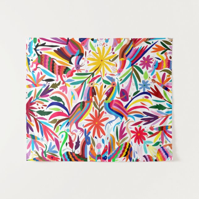 Tapiz Impresión otomí colorida, patrón floral/animal (Anverso (horizontal))