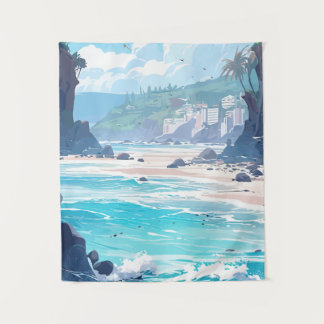Tapiz Impresionante arte de pared de playa tropical y ol
