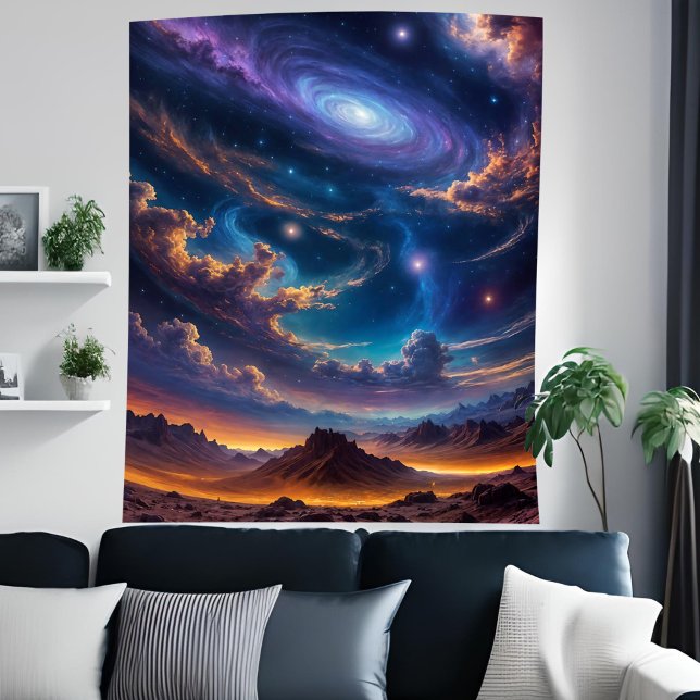 Tapiz Impresionante espiral espacio galaxia Alien Planet (Stunning Spiral Galaxy Space Alien Planet Sky Art Tapestry)