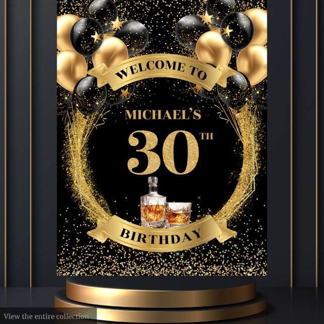 Tapiz Impresionante pantalla de evento de cumpleaños 30  (Stunning 30th Man Birthday Whiskey Event Display)