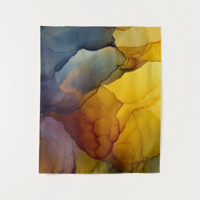Tapiz Indigo Amber Alcohol Ink Flow Abstract (Anverso)