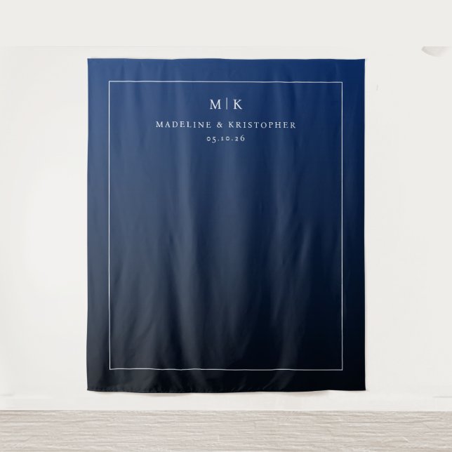 Tapiz Iniciales Elegantes de Azul Marino (Anverso)