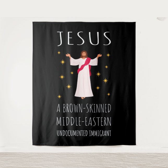 Tapiz Inmigrante indocumentado de piel morena de Jesús (Anverso)