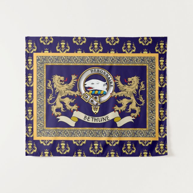Tapiz Insígnia de Clan Bethune Personalizada Azul (Anverso (horizontal))