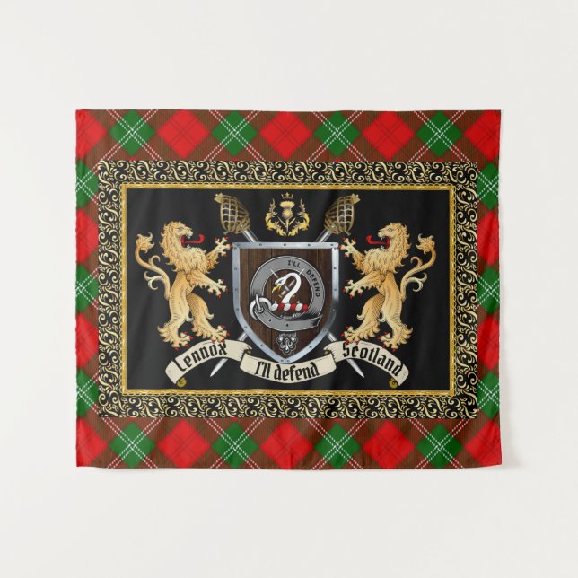 Tapiz Insignia de clan Lennox y Motto con leones (Anverso (horizontal))