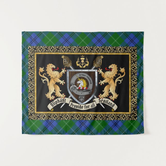 Tapiz Insignia de clan Oliphant y Motto con leones (Anverso (horizontal))