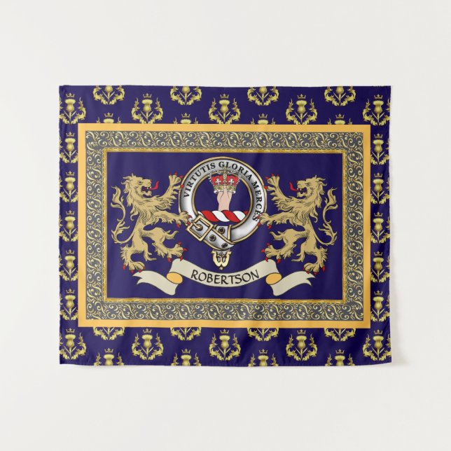 Tapiz Insígnia de Clan Robertson Personalizada Azul (Anverso (horizontal))