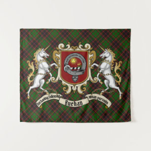 Tapiz Insignia del Clan Buchan & Unicornios con Tartán 