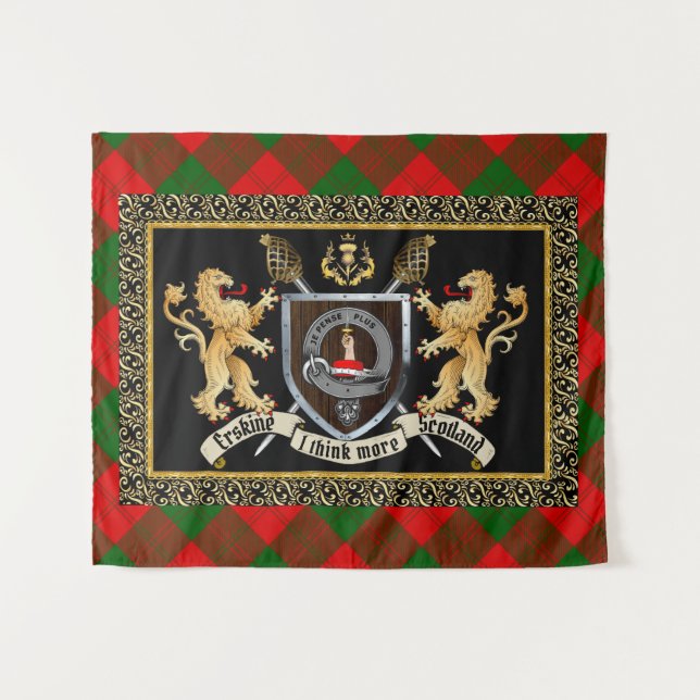 Tapiz Insignia Erskine Clan & Motto con leones (Anverso (horizontal))