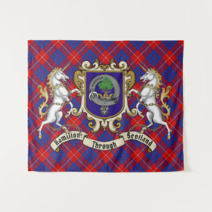 Tapiz Insignia Hamilton Clan y Unicornios con Tartán