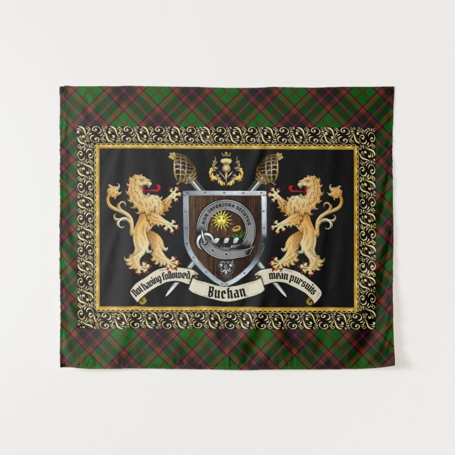 Tapiz Insignia y lema del clan Buchan con leones  (Anverso (horizontal))