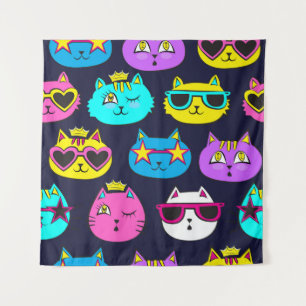 Tapiz Insignias para gatos, textil de arte pop