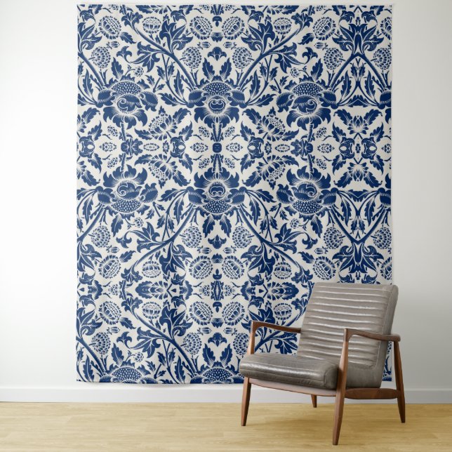 Tapiz Intricate blue floral pattern on light background (In situ)