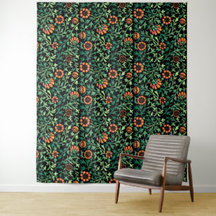 Tapiz Intrincado patrón floral con hojas verdes