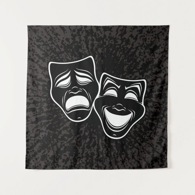 Tapiz Inverted Black And White Comedy And Tragedy Masks (Anverso)