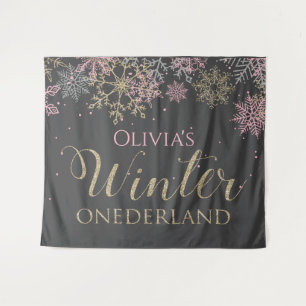 Tapiz Invierno Onederland Cumpleaños de niña rosa primer