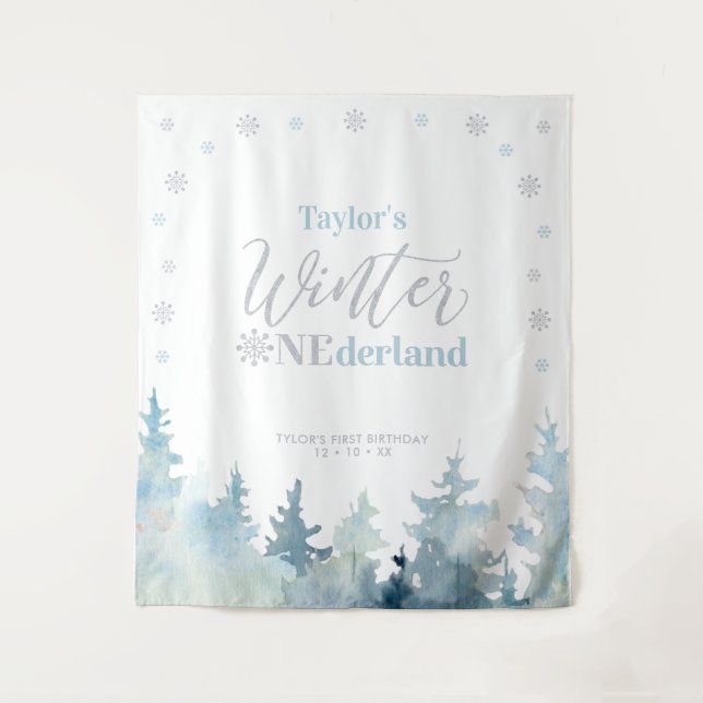 Tapiz Invierno Silver & Blue Onderland 1er Cumpleaños (Anverso)