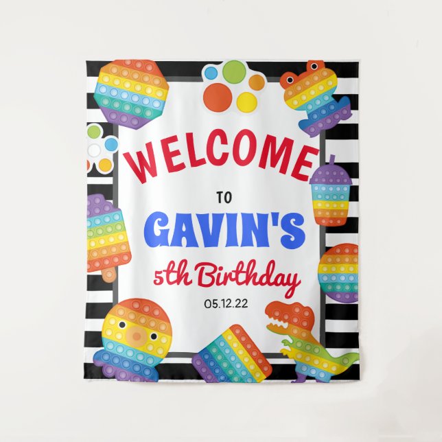 Tapiz Invitación de cumpleaños Pop It, firma de bienveni (Anverso)