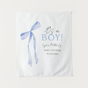 Tapiz Invitación para baby shower de bebé niño con lazo 