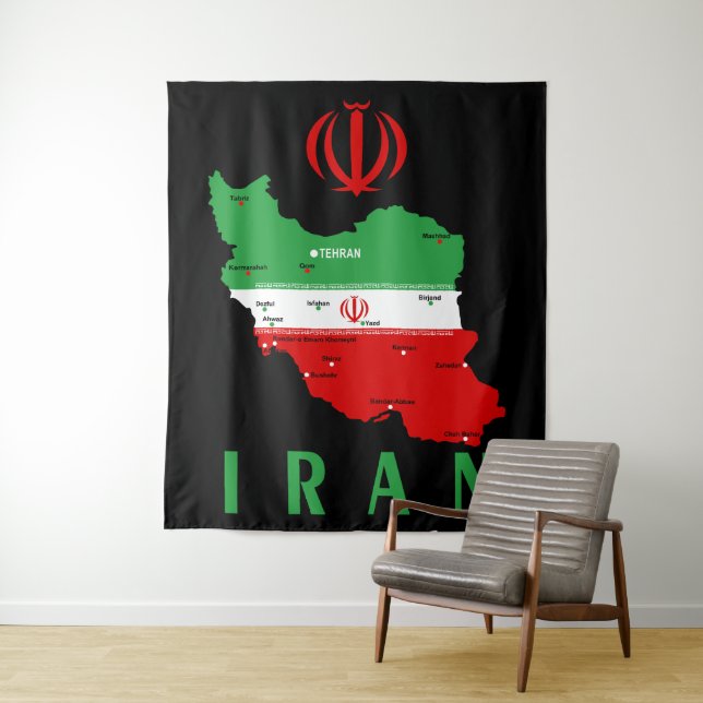 Tapiz Iran Map with Flag and Emblem (In situ)