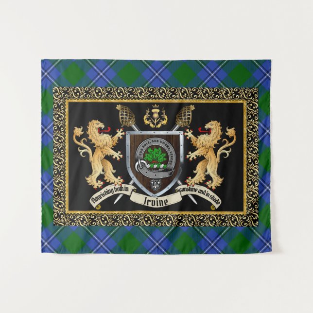 Tapiz Irvine Clan Badge & Motto con Leones (Anverso (horizontal))