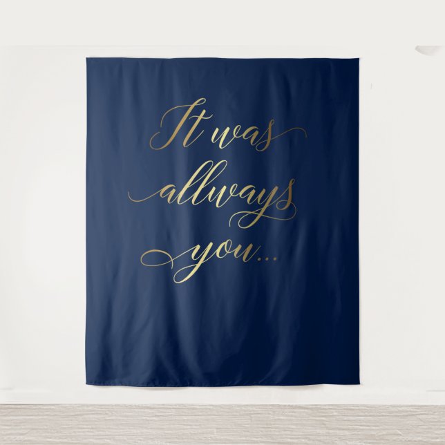 Tapiz It was always you tex Blue elegant wedding banner (Anverso)
