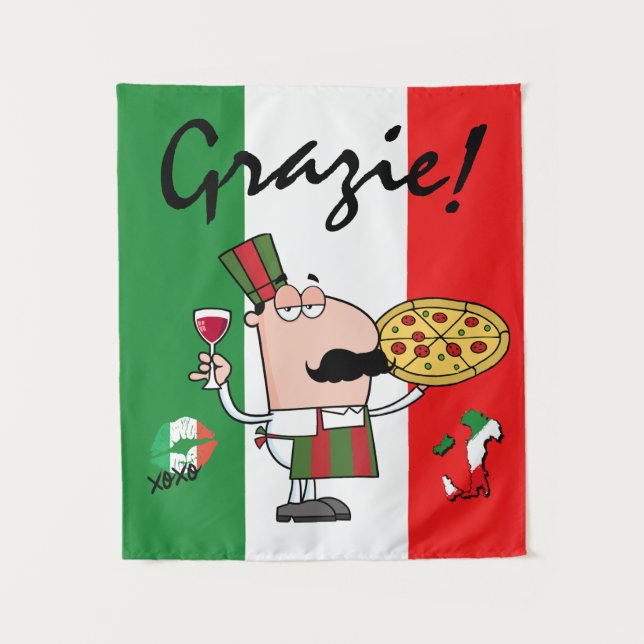 Tapiz Italia Grazie Pizza Chef Kiss XOXO Tapestry (Anverso)