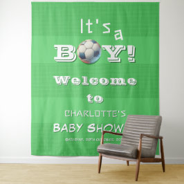 Tapiz It's a Boy! Fondo Baby Shower de fútbol deportivo