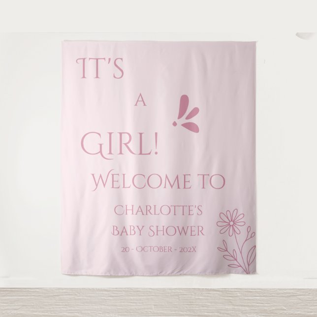 Tapiz It's A Girl! Minimalism Pastel Pink Baby Shower (Anverso)