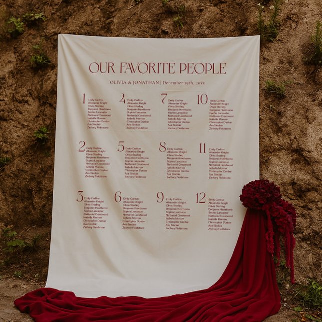 Tapiz Ivory and Burgundy Wedding Seating Chart Fabric  (Subido por el creador)