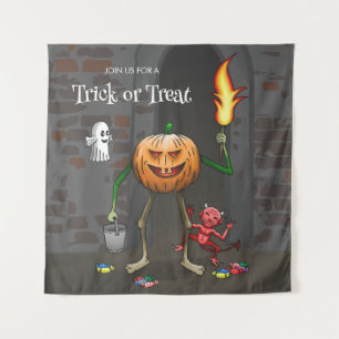 Tapiz Jack O'lantern en un amigable truco o trato