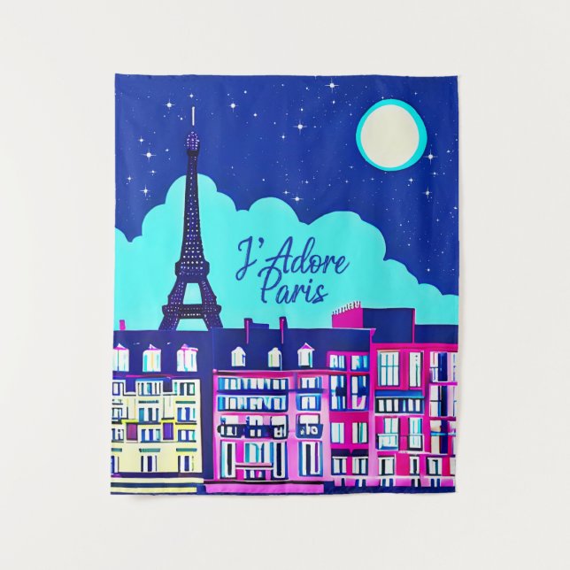 Tapiz J'adore Paris - Fantasía en París bajo una luna ll (Anverso)