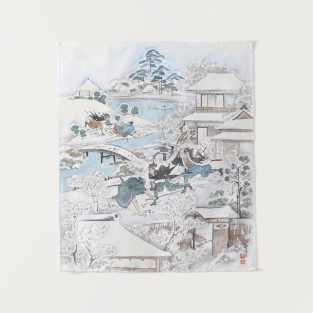 Tapiz Japonés Ukiyo-e de 47 Ronin en el puente de (Anverso)