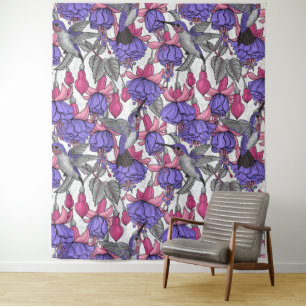 Tapiz Jardín de colibrís en melrosa y rosa