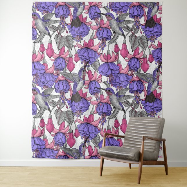 Tapiz Jardín de colibrís en melrosa y rosa (In situ)