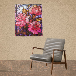 Tapiz Jardín de Rosas Rosadas Bonito con Estilo de Vidri
