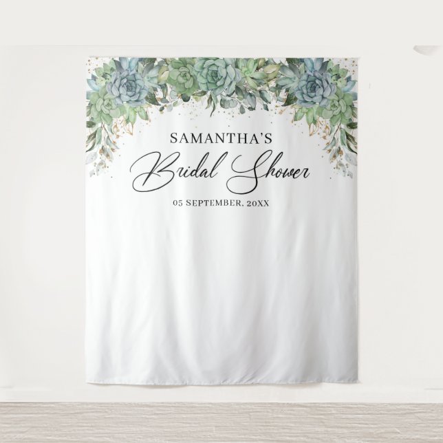 Tapiz Jardinería boho suculentas marco dorado baby showe (Anverso)