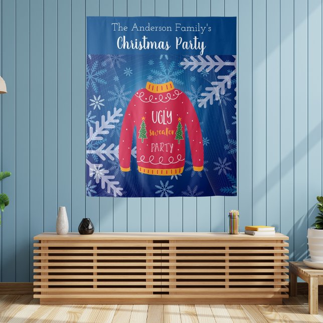 Tapiz Jersey feo de fiesta de Navidad rojo azul copos de (Subido por el creador)