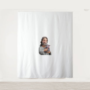 Tapiz Jesús Sostiene Moo Deng_ Art Mezclando La Fe De La