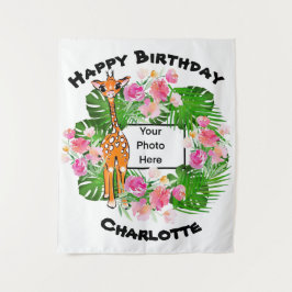 Tapiz Jirafa safari de cumpleaños lindo  | bosque tropic