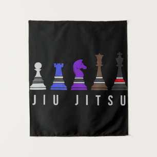 Tapiz jiu jitsu entrenando ajedrez, regalo bjj con texto