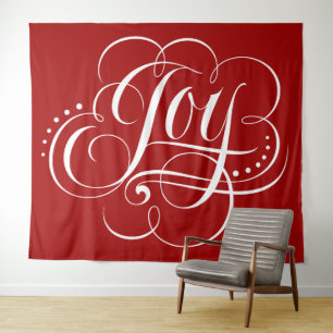 Tapiz JOY Navidades caligrafía Leyendo rojo